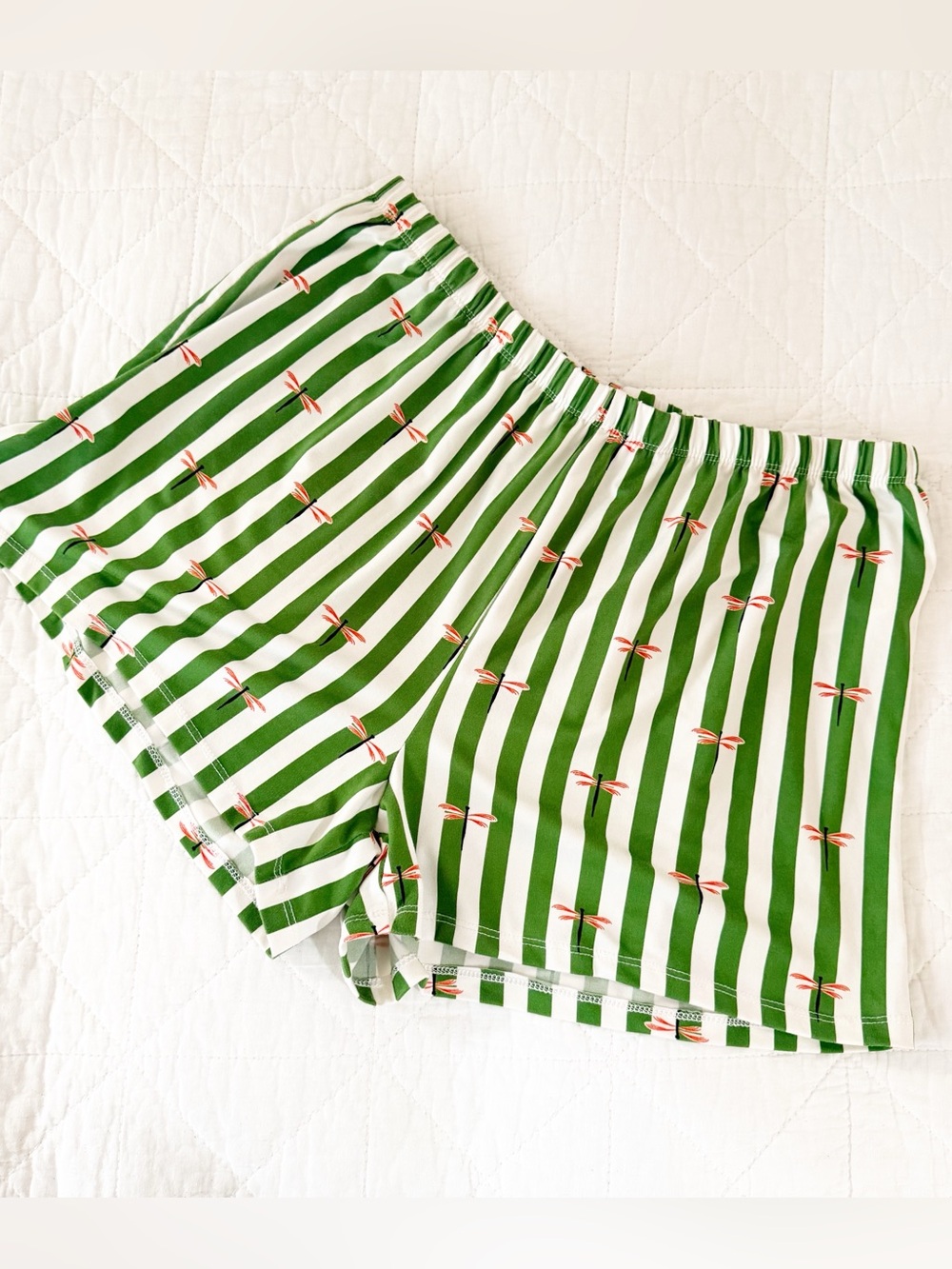 NEW Kate Spade Green and White Stripe Dragonfly Pajama Shorts Large NWOT